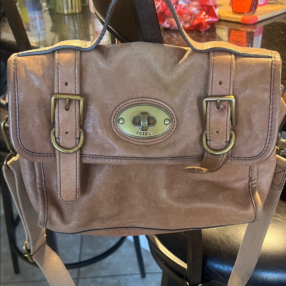Vtg Fossil Brown Leather Satchel